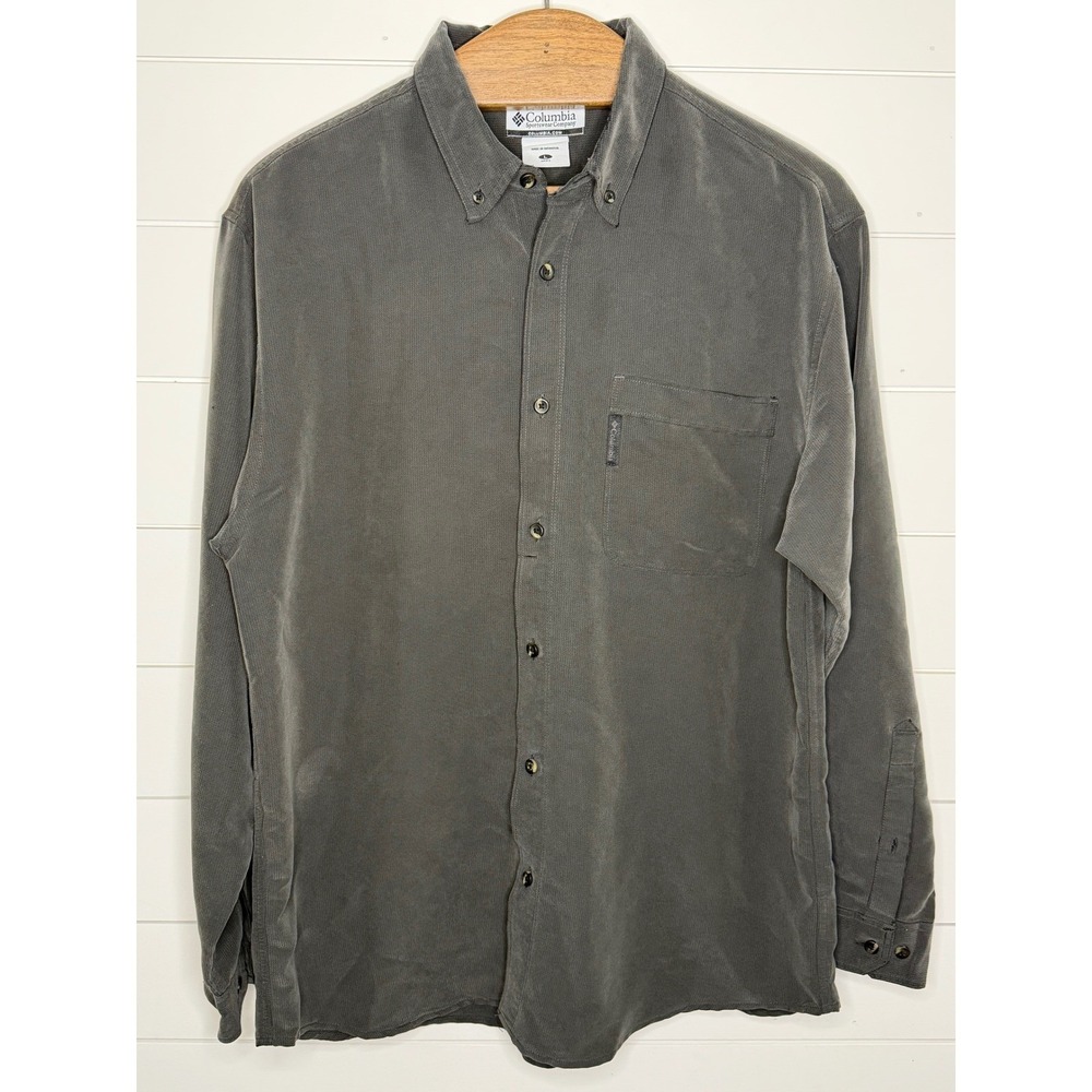 Columbia Sportswear Mens Long Sleeve Button Down Shirt Gray L Pocket Hiking
